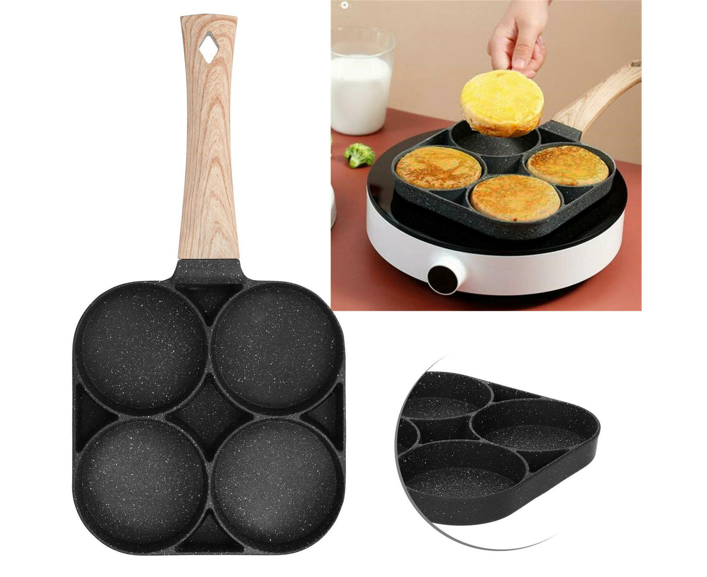 4-Hole Non-Stick Frying Pan, Egg & Pancake Cooking Pan, Induction & Gas Cooker