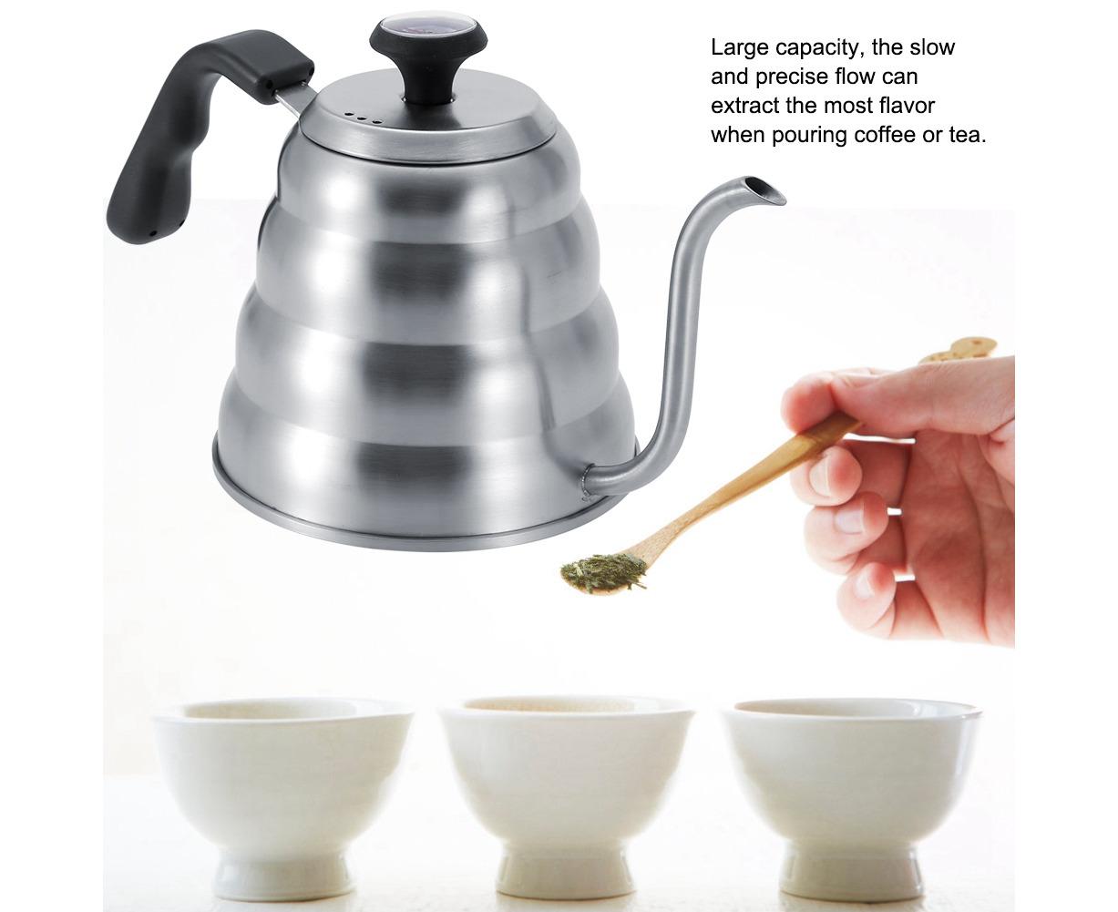 Stainless Steel Coffee Tea Pot, Drip Kettle with Gooseneck & Built-in Thermometer, 1.2L