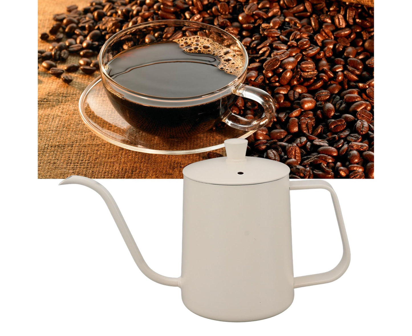 Small Pour Over Coffee Kettle, Stainless Steel, Precisely Controlled Gooseneck Spout, White, 600ml