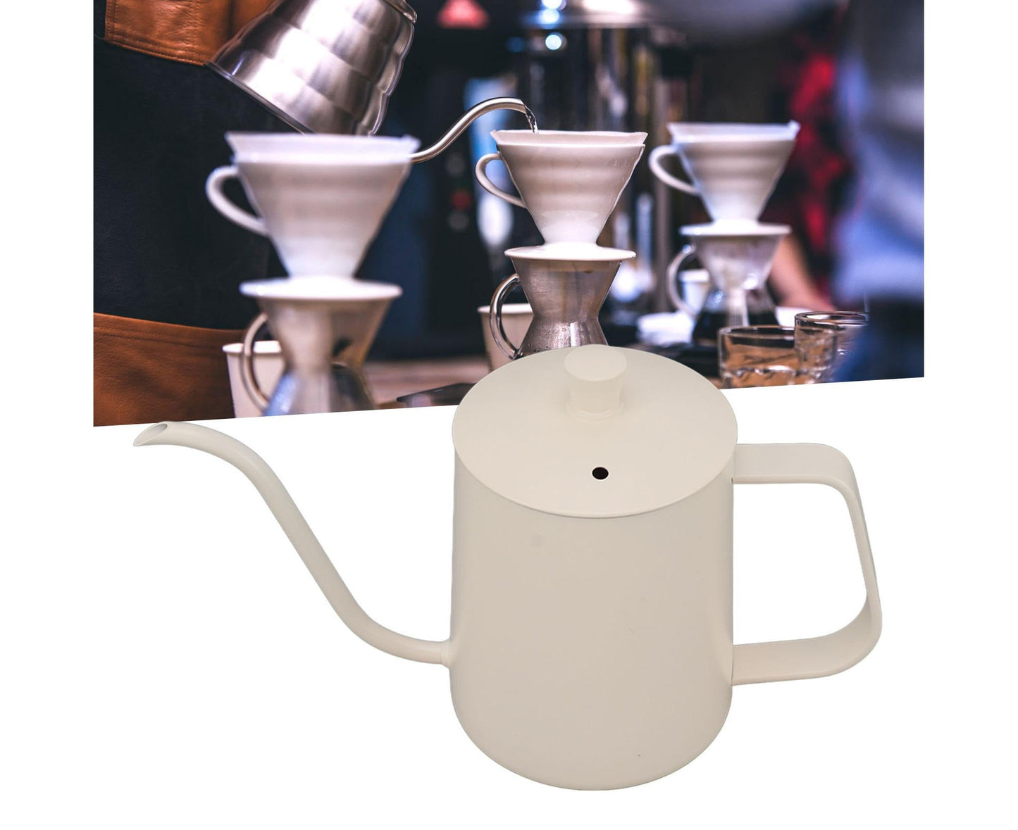 Small Pour Over Coffee Kettle, Stainless Steel, Precisely Controlled Gooseneck Spout, White, 600ml