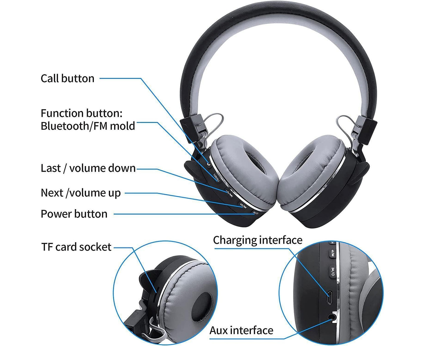 Cartoon Wireless Headphones - Stereo Sound - Cute Black Cat Headphones for babies