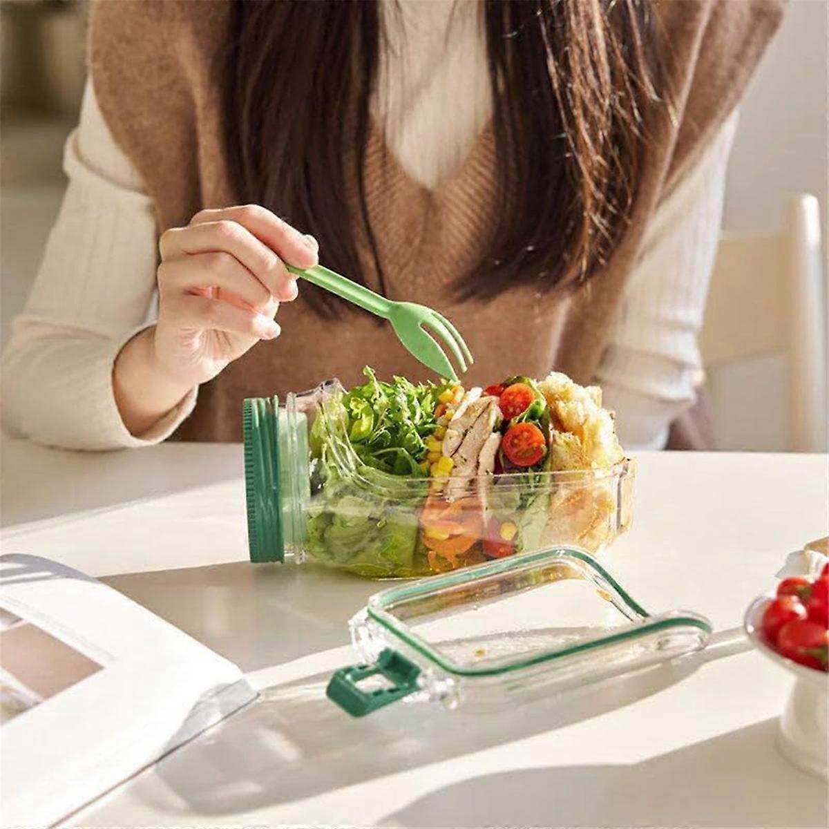 2pcs Salad Jar Set Leakproof Reusable Containers for Meal Prep Wet Dry Separation