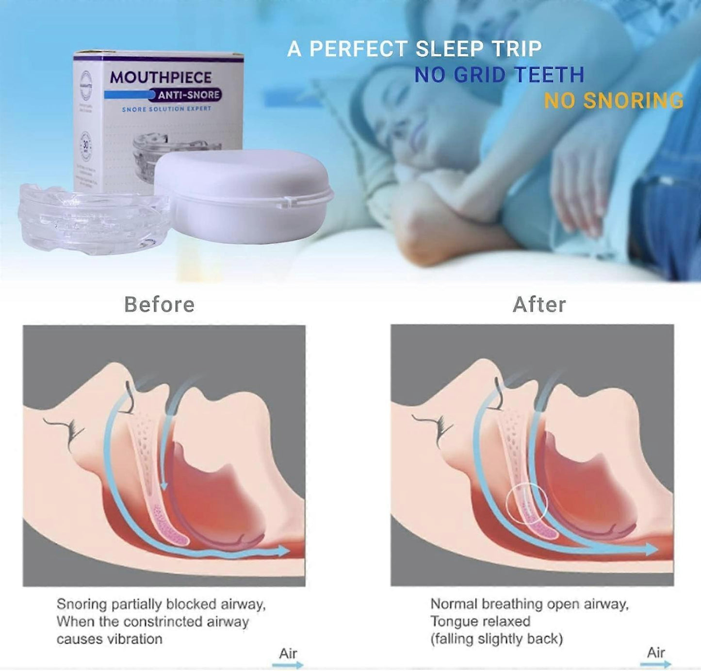 Anti-snoring devices, adjustable anti-snoring devices, snoring aids for men and women, anti-snoring aids for comfortable sleep and anti-snoring