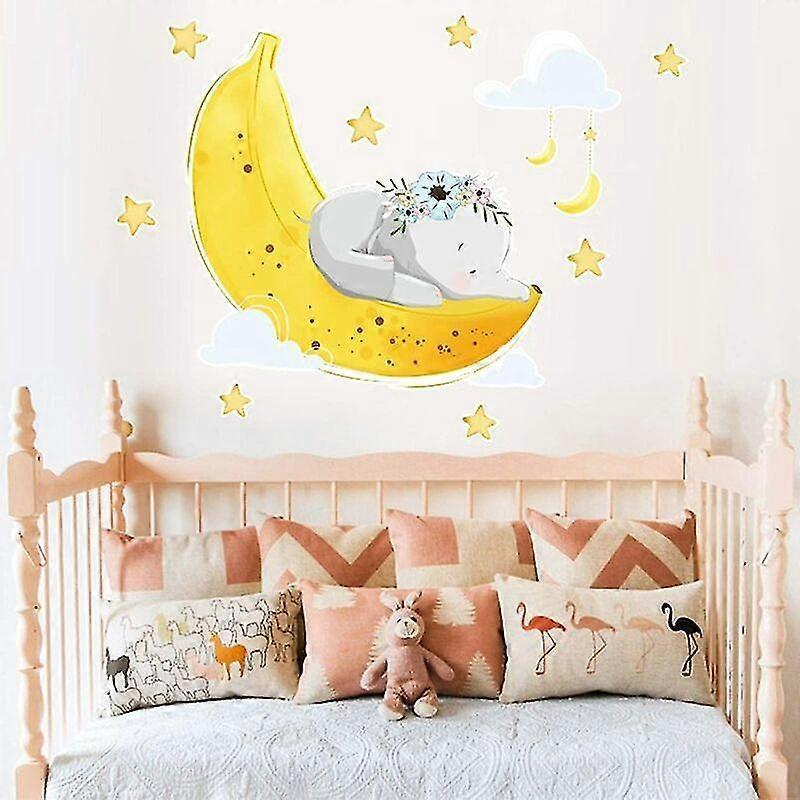 Flying Elephant Wall Decal Animal With Cloud Moon Star Wall Sticker Dumbo