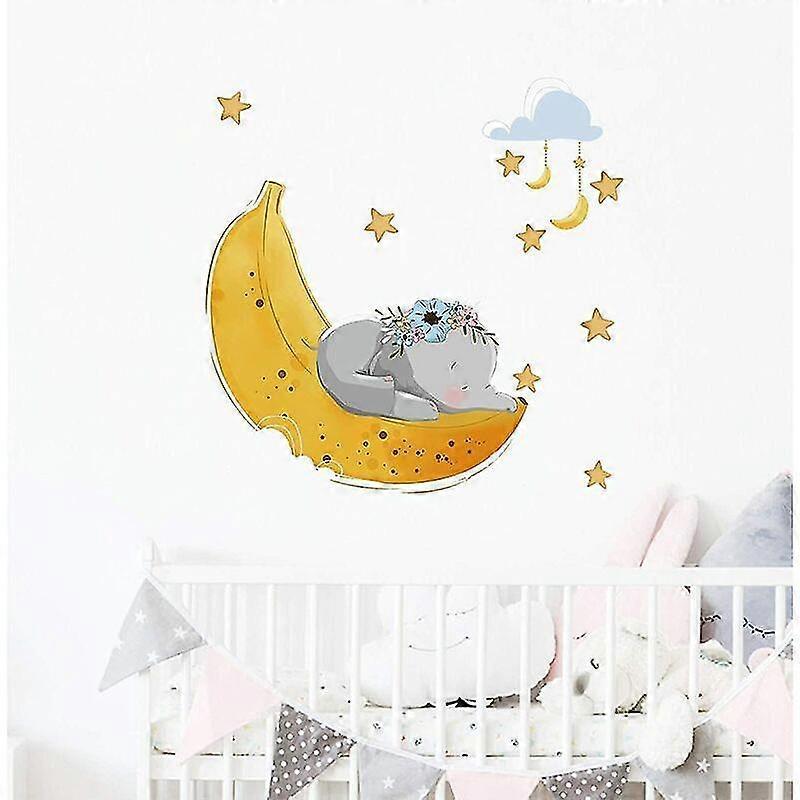 Flying Elephant Wall Decal Animal With Cloud Moon Star Wall Sticker Dumbo