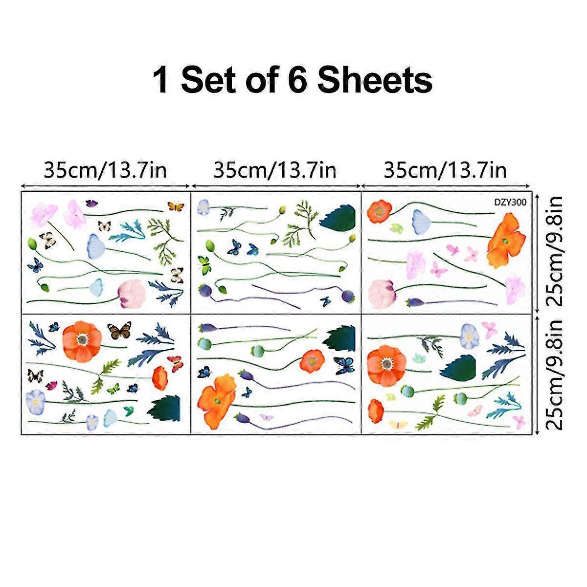 Fresh Flowers And Plants Wall Stickers Glass Window Stickers Colorful Butterfly Flowers Bedroom Living Room Decoration Stickers