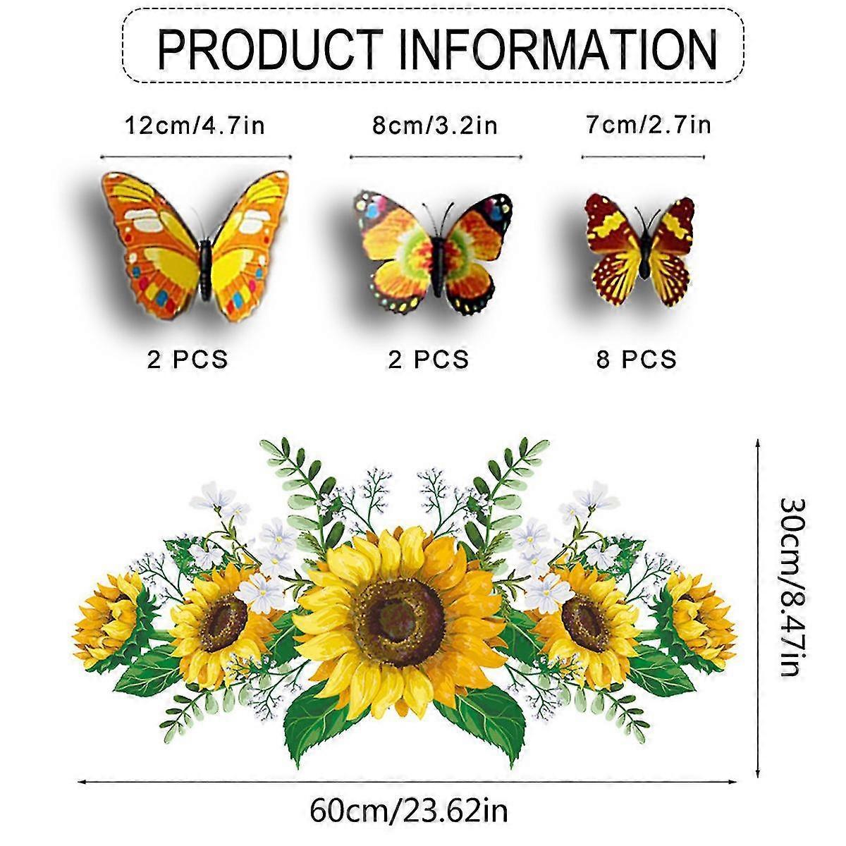 Sunflower Wall Stickers With 3d Butterfly Wall Sticker,sunflower Wall Stickers,wall Stickers For Bedroom