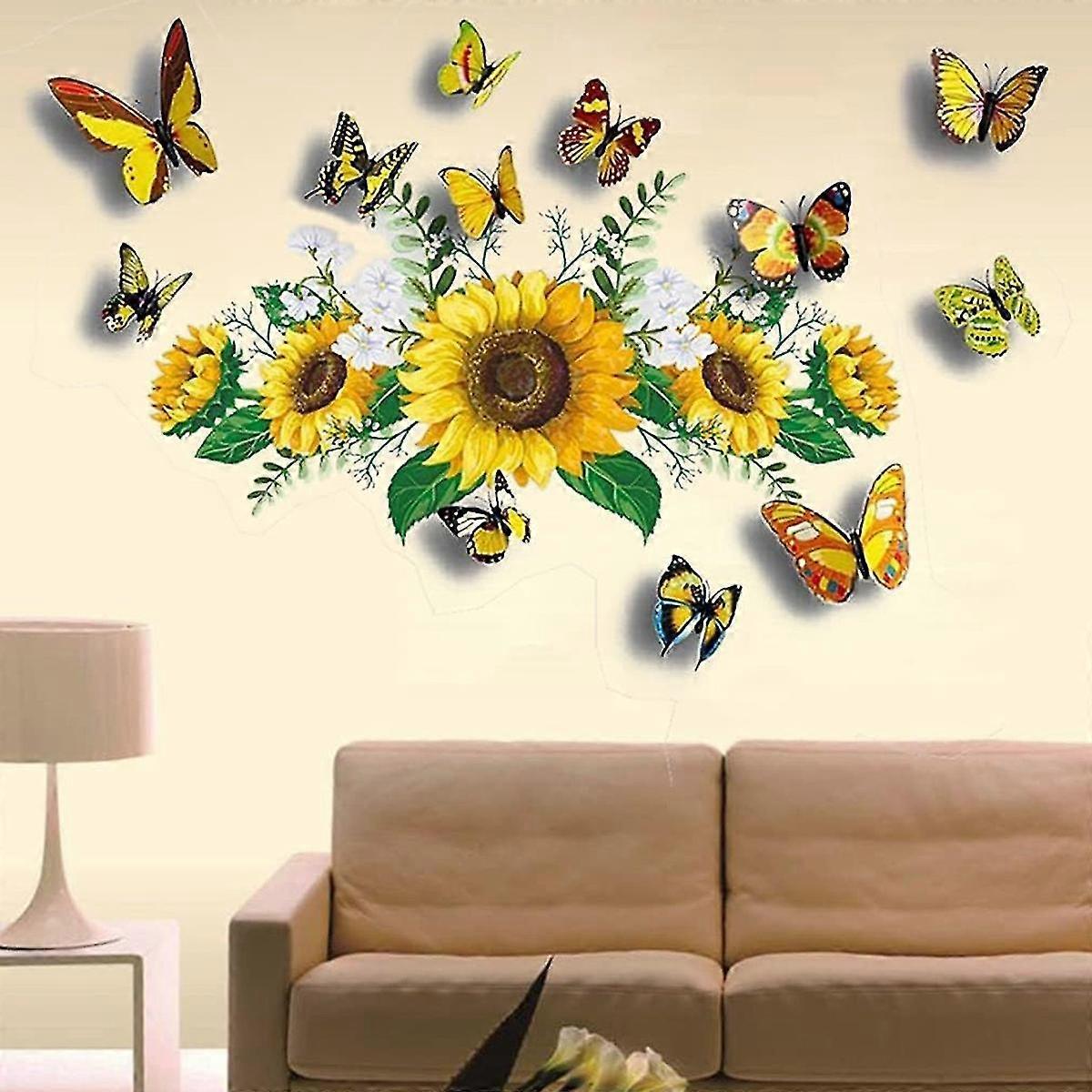 Sunflower Wall Stickers With 3d Butterfly Wall Sticker,sunflower Wall Stickers,wall Stickers For Bedroom