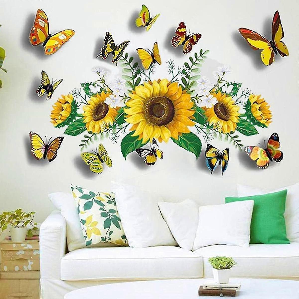 Sunflower Wall Stickers With 3d Butterfly Wall Sticker,sunflower Wall Stickers,wall Stickers For Bedroom