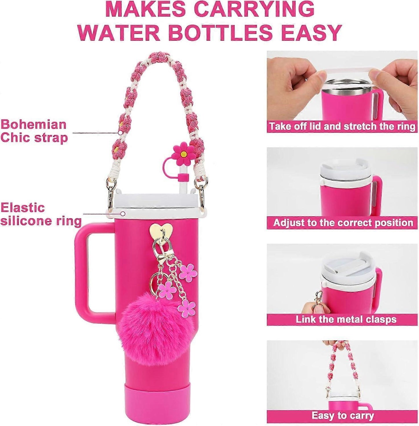 Stanley Cup Accessory Set - Water Bottle Handle Strap, Siliocne Stanley Cup Boot, Stanley Charms Stanley Cup 40 oz Tumbler