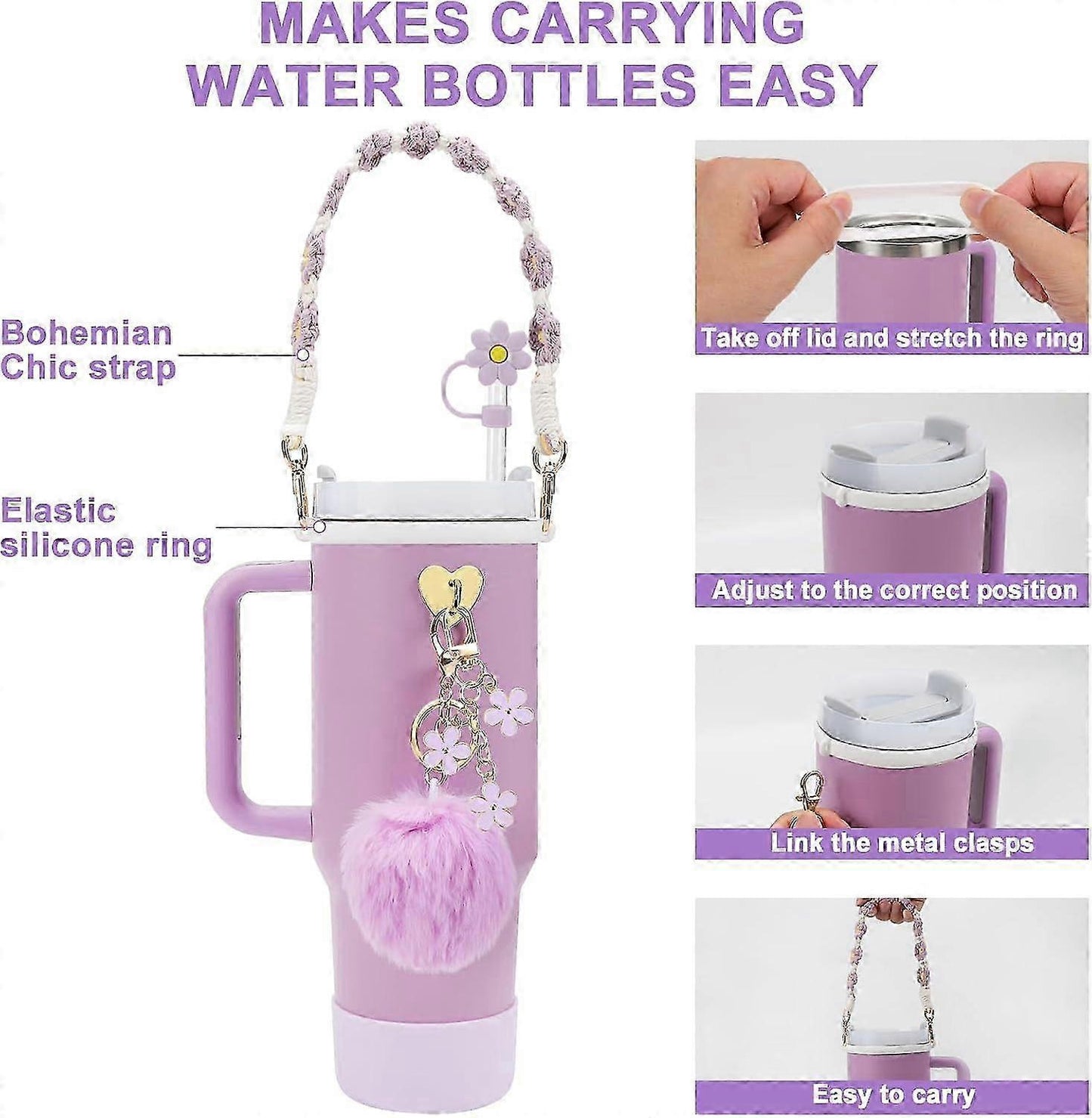 stanley Cup Accessory Set - Water Bottle Handle Strap, Siliocne Stanley Cup Boot, Stanley Charms Stanley Cup 40 Oz Tumbler
