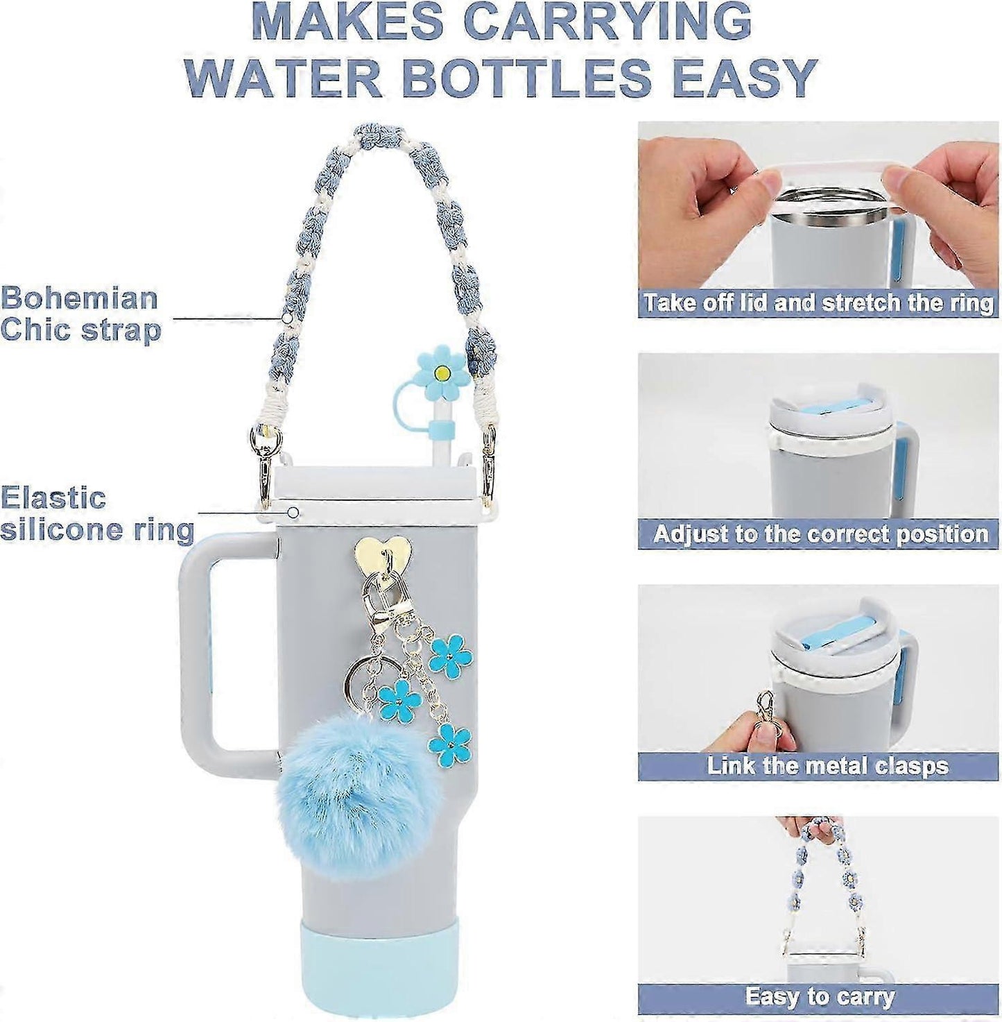Stanley Cup Accessory Set - Water Bottle Handle Strap, Siliocne Stanley Cup Boot, Stanley Charms Stanley Cup 40 oz Tumbler