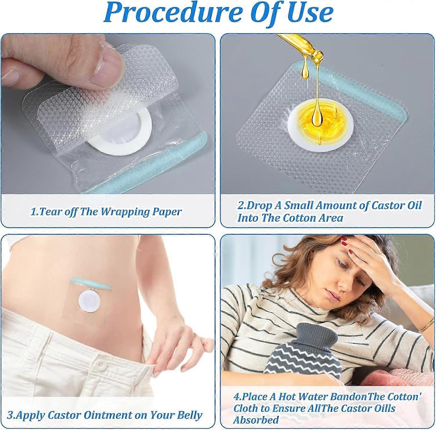20Pcs Castor Oil Patches, Disposable Castor Oil Pack Wrap Self-Adhesive Belly