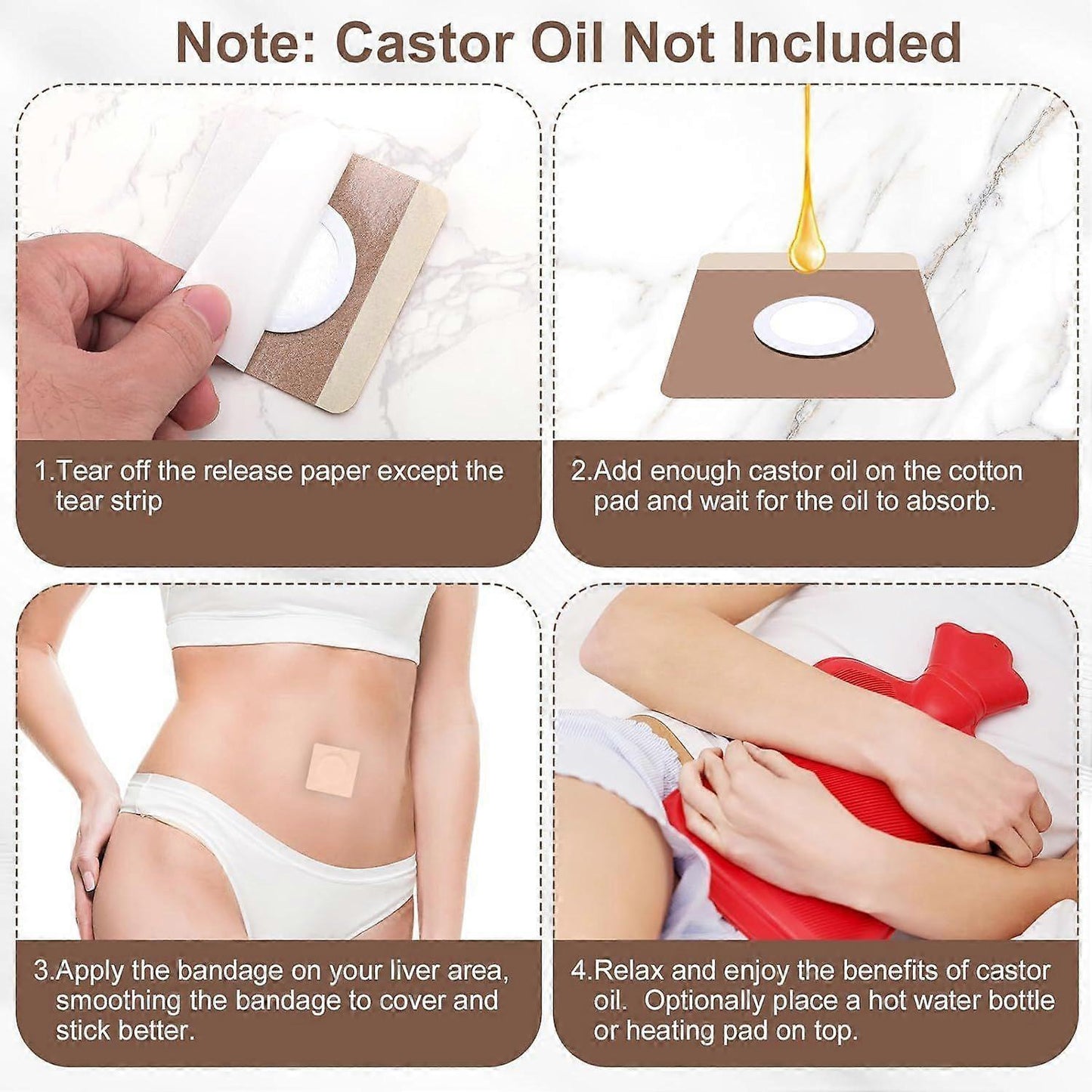 30pcs Castor Oil Pack Wrap for Belly Button, 2.76in Self-Adhesive Castor Oil