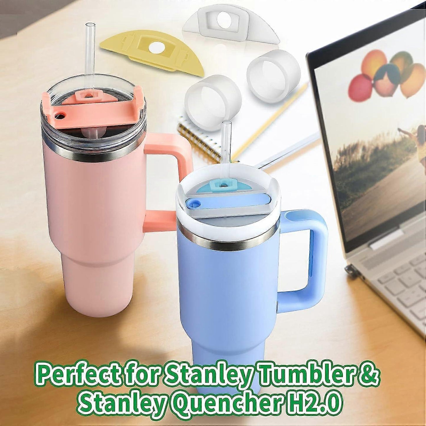 8 Sets Colorful Spill Stopper Compatible Stanley 40 oz 30 oz Tumbler with Handle, Leak Stopper for Stanley Accessories