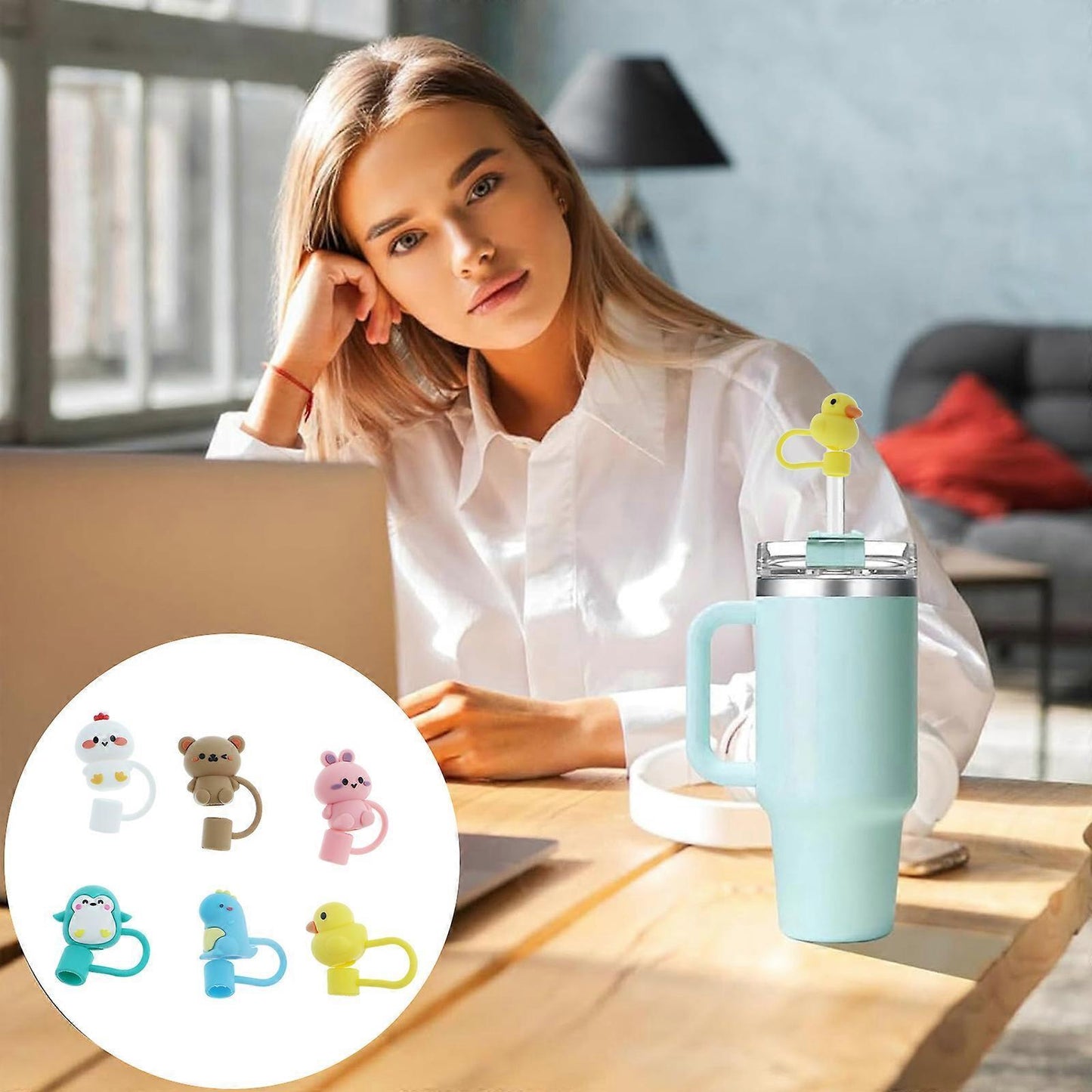 Animal Straw Covers for Stanley Cup, Reusable Straw Lids for Water Bottles