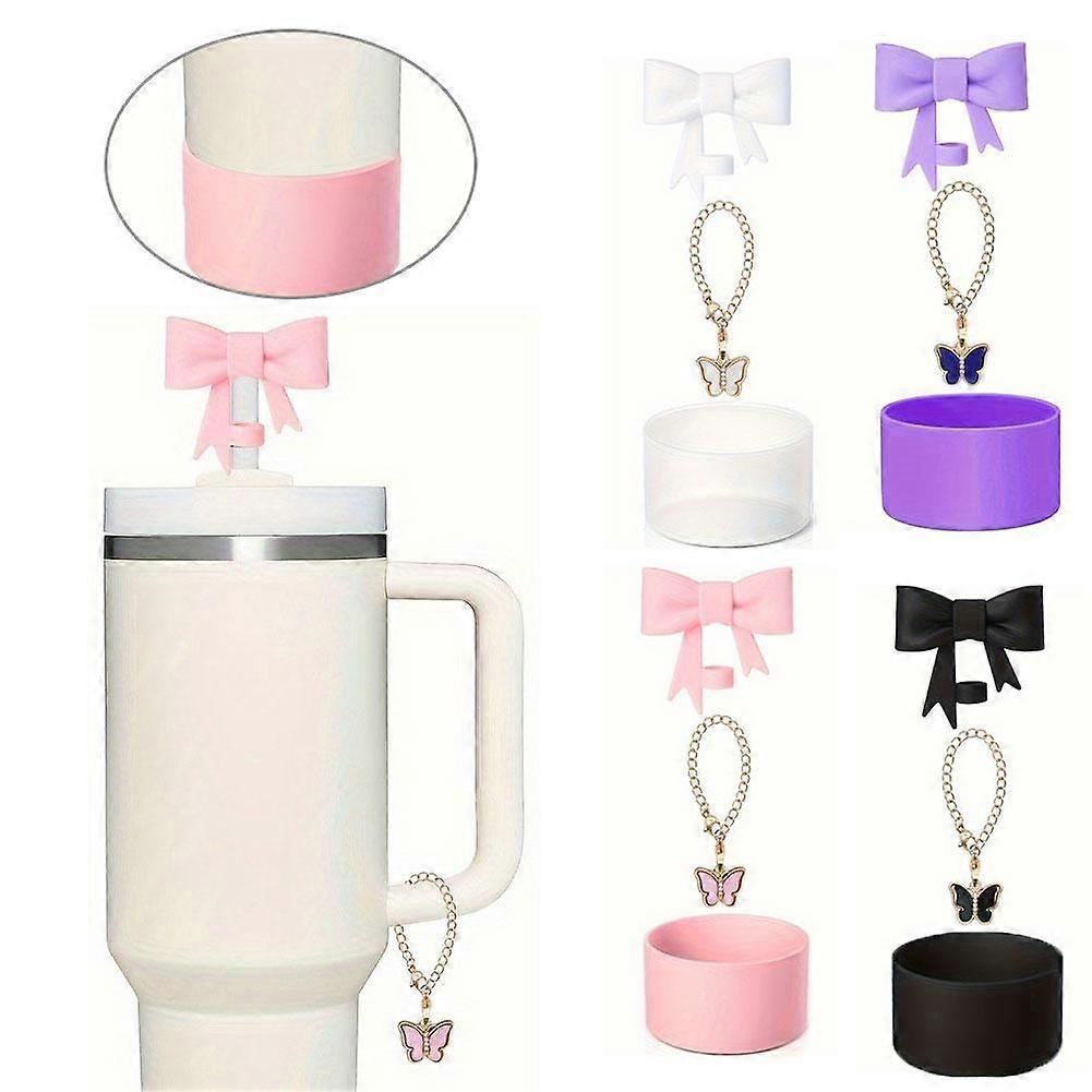 Bow Straw Cap For Stanley Cup Kettle Set with Lobster Buckle & Bow Chain