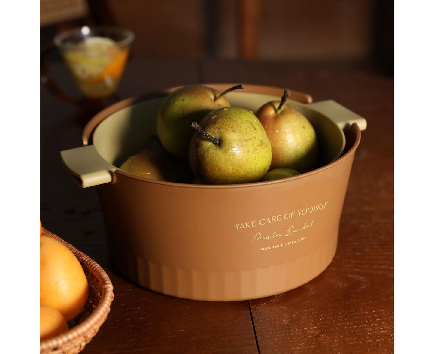 Multifunctional Drain Basket Burrs-free Plastic Double-Layer-Brown S