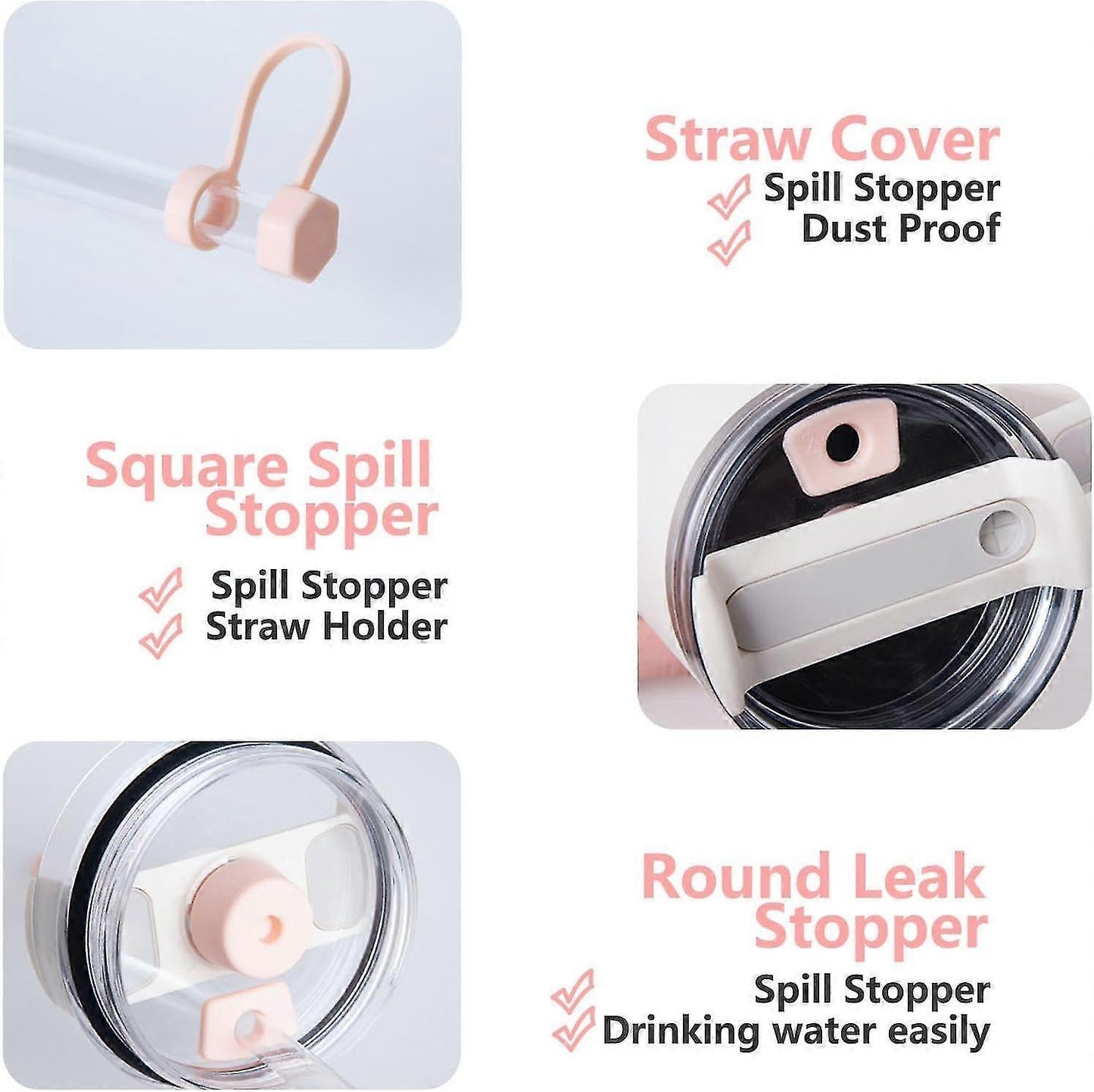 Spill Stopper For Stanley Cup 2.0 30oz & 40oz Set Of 4, Silicone Leak Proof Stopper For Stanley Tumbler, Cup Accessories Includes Straw Cover
