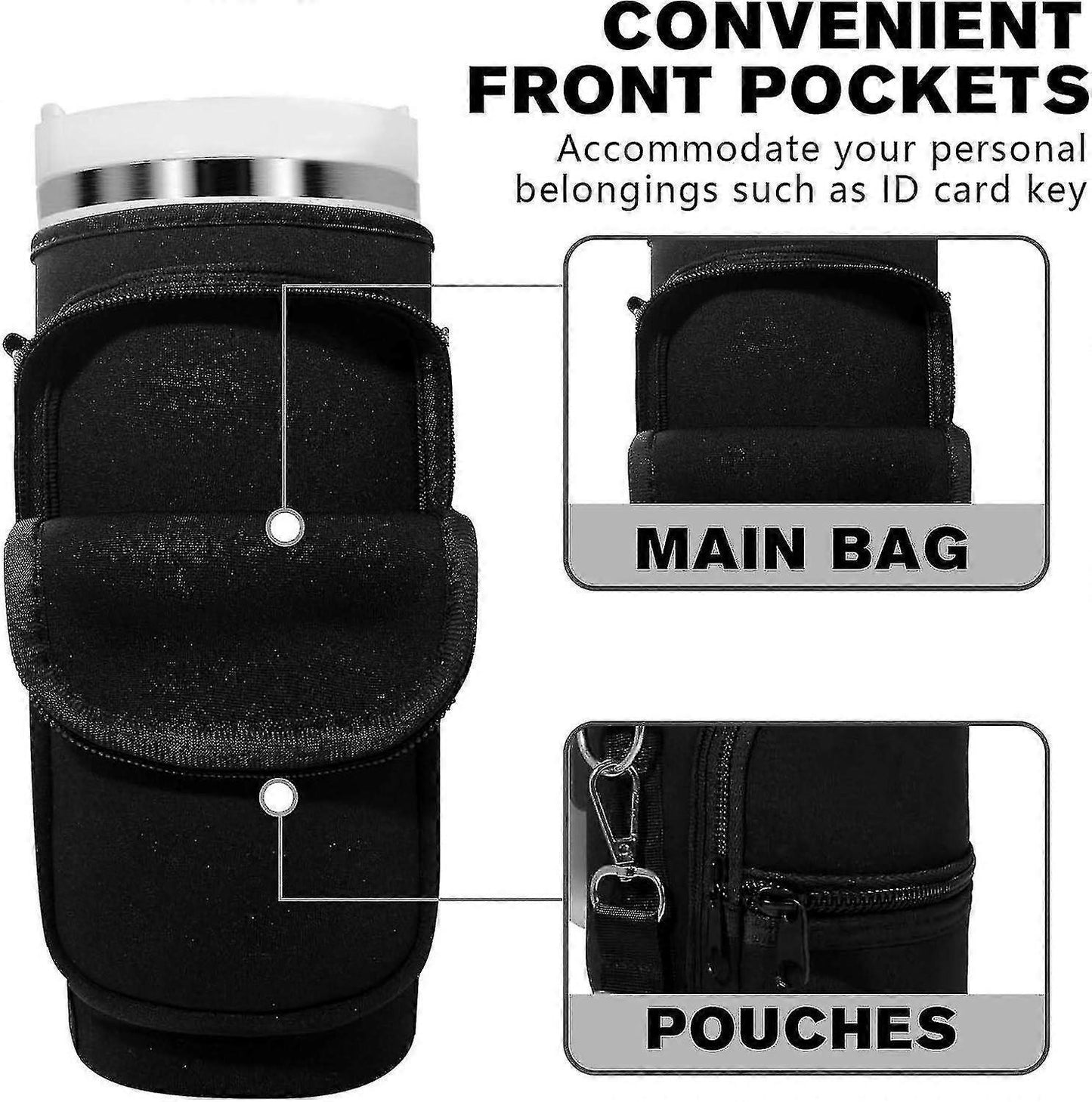Water Bottle Carrier Bag For Stanley 40oz Tumbler, Water Bottle Holder With Strap Pouch & Phone Pocket For Stanley Cup Accessories
