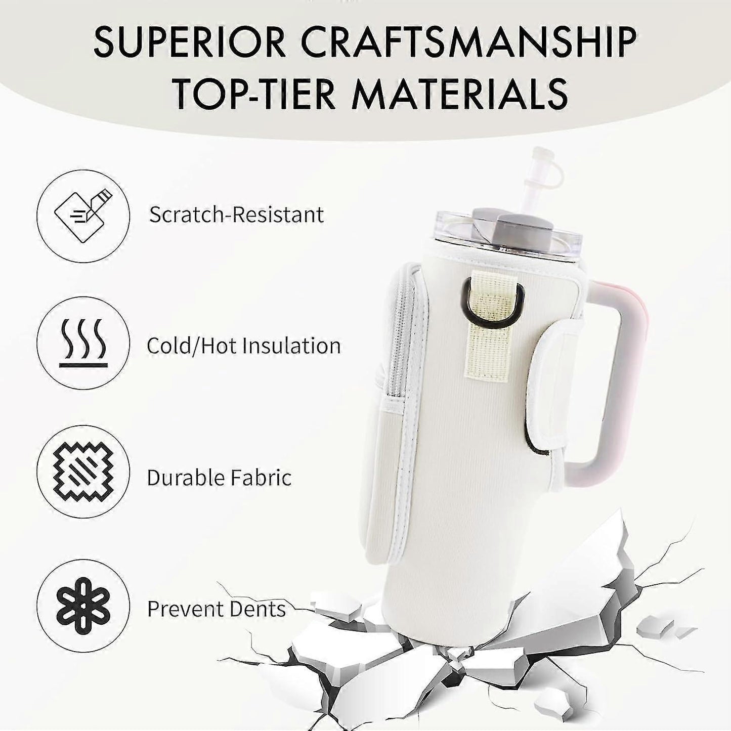 Water Bottle Carrier Bag with Phone Pocket for Stanley Cup 40 oz, Water Bottle Holder with Adjustable Strap& Straw Cover, Stanley Cup Accessories