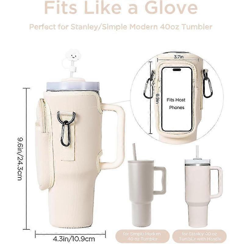 Water Bottle Carrier Bag with Phone Pocket for Stanley Cup 40 oz, Water Bottle Holder with Adjustable Strap& Straw Cover, Stanley Cup Accessories