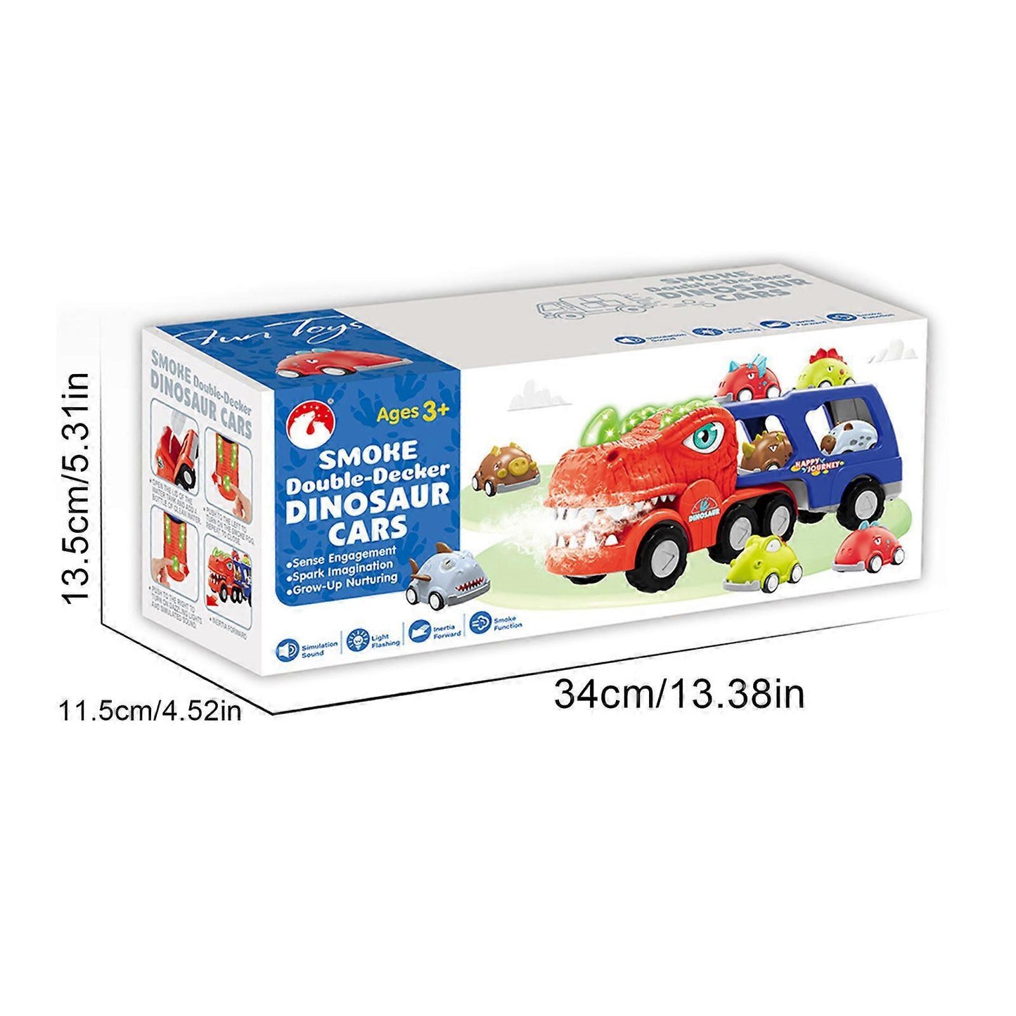 Multicolor Dinosaur Truck with 4 Pull Back Dinosaurs