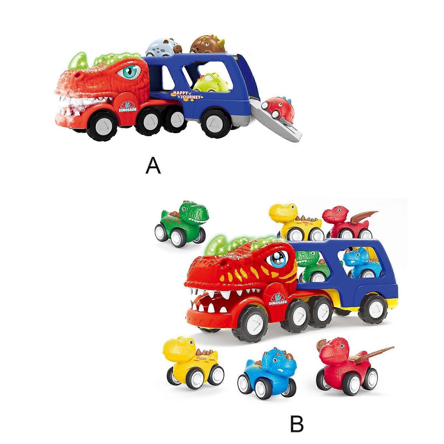 Multicolor Dinosaur Truck with 4 Pull Back Dinosaurs