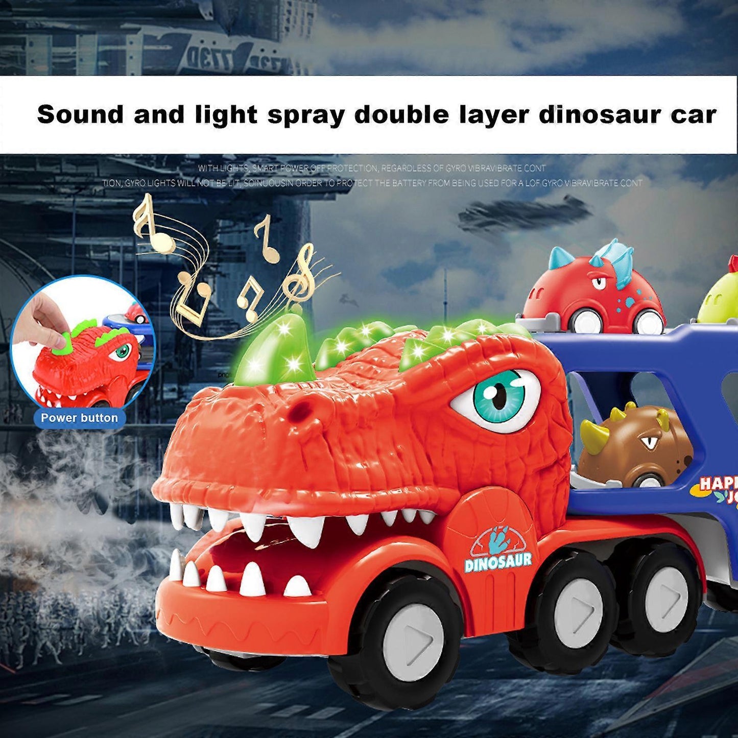 Multicolor Dinosaur Truck with 4 Pull Back Dinosaurs