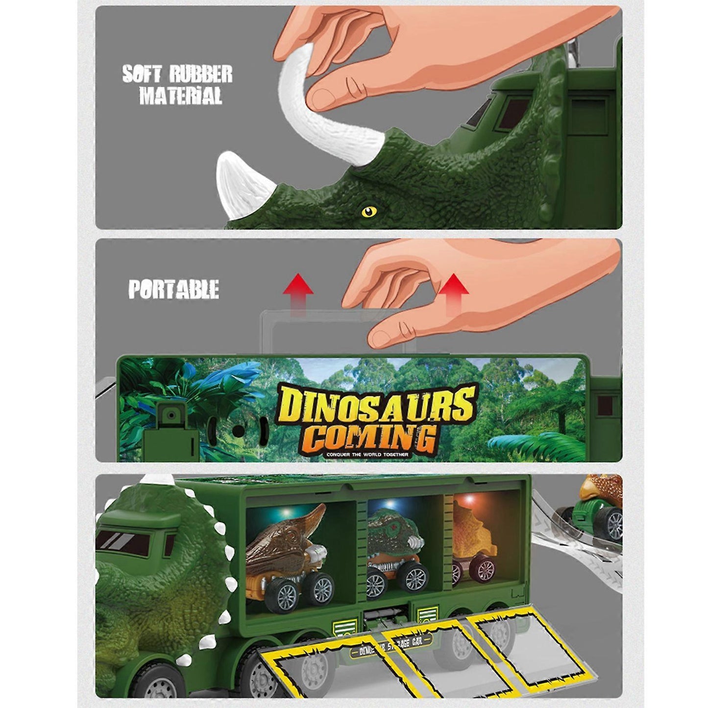 Dinosaur Truck Carrier Dinosaur Toy for Boys, Dinosaur Playset for Boys Age 3 & Up with More Dinosaur Figures