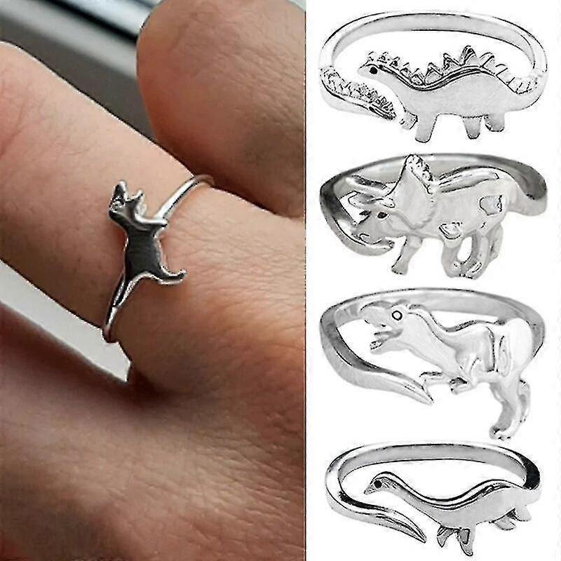 Dinosaur Rings, 4pcs Cute Dinosaur Adjustable Rings, Dinosaur Ornament, Animal Jewelry, Jurassic Era Dinosaur