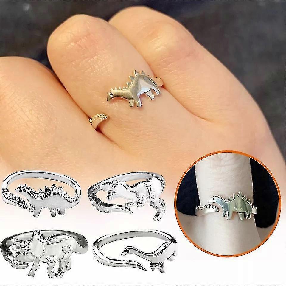 Dinosaur Rings, 4pcs Cute Dinosaur Adjustable Rings, Dinosaur Ornament, Animal Jewelry, Jurassic Era Dinosaur