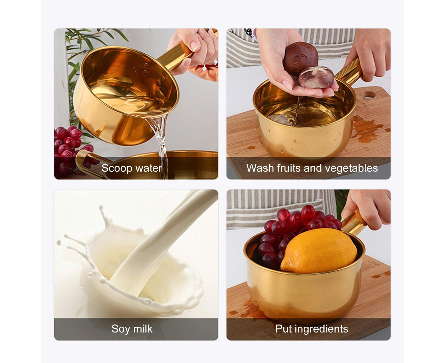 1L Water Scoop Anti-rust Stainless Steel Bathing Ladle-Golden