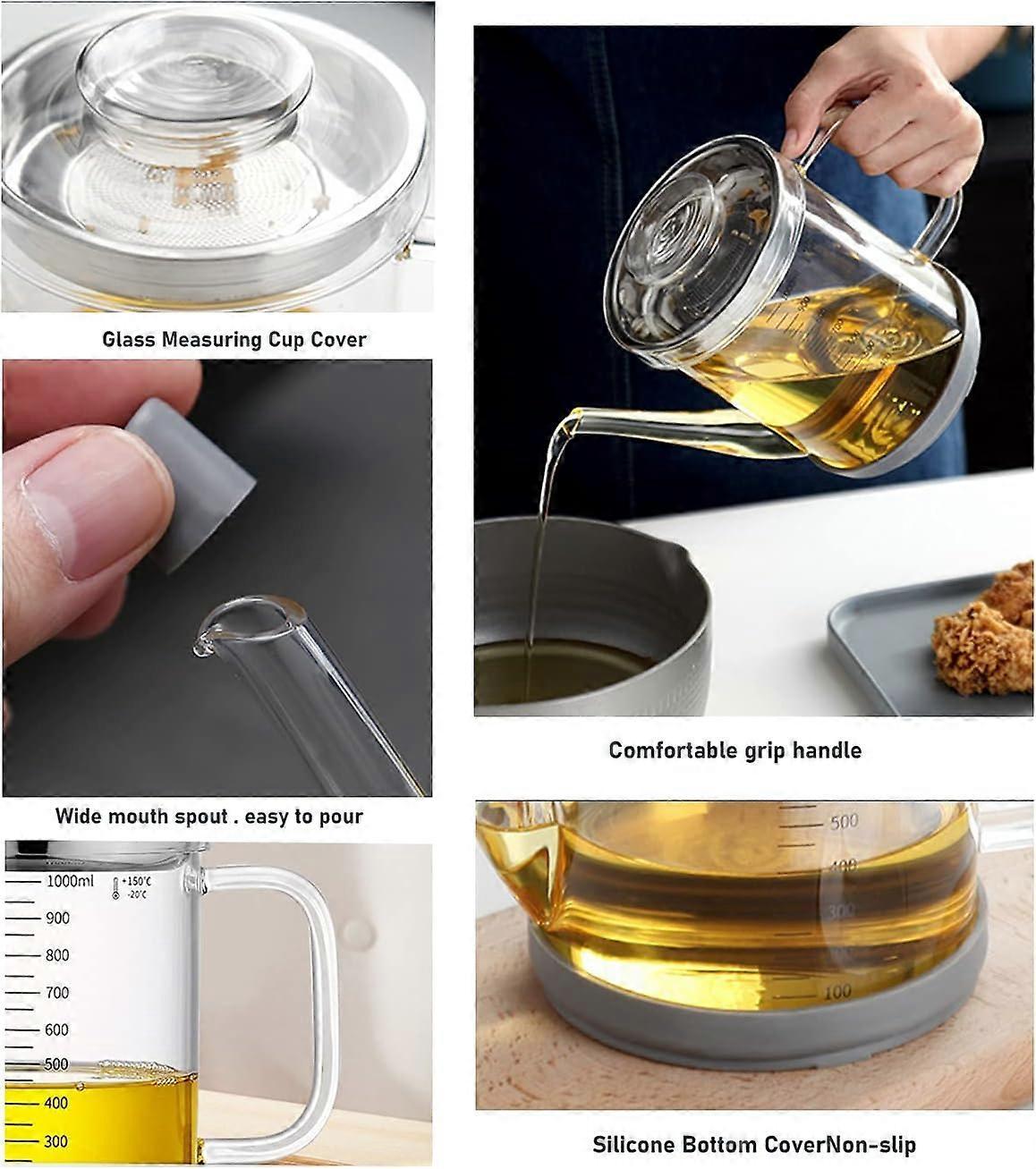 Heat-Resistant Glass Oil Dispenser with Stainless Steel Strainer