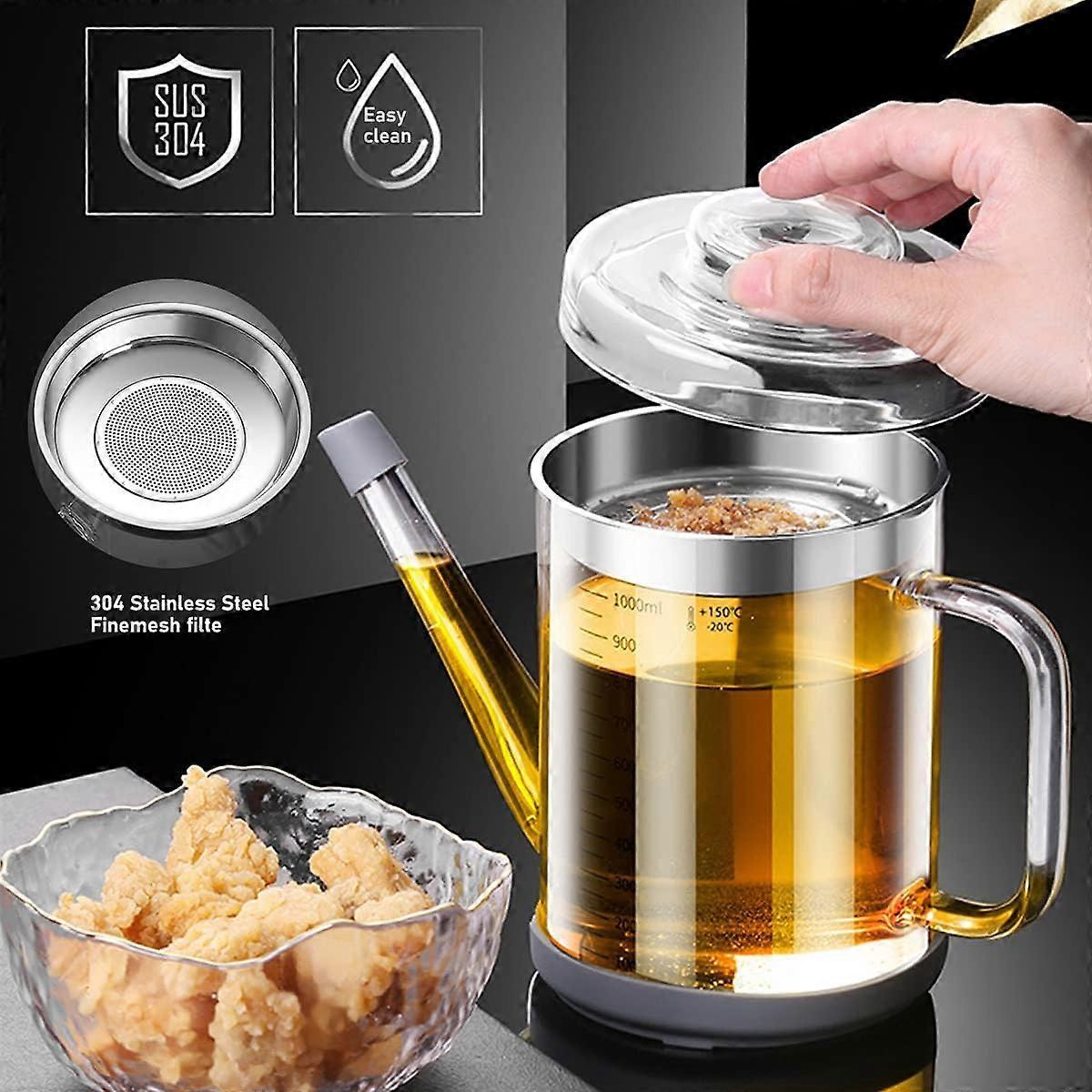 Heat-Resistant Glass Oil Dispenser with Stainless Steel Strainer