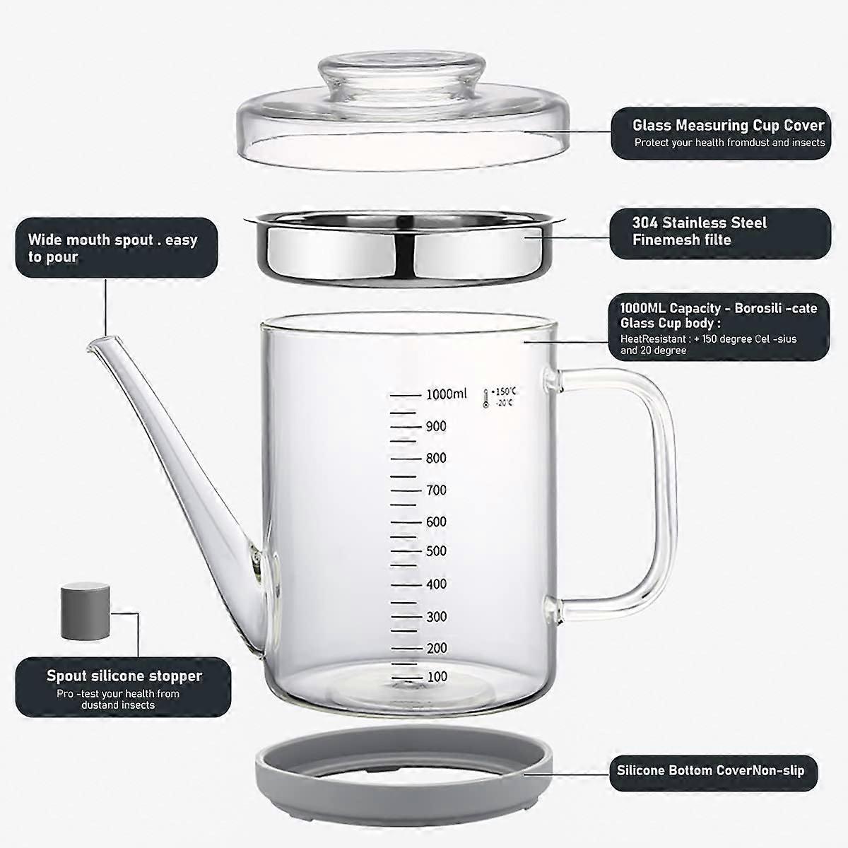 Heat-Resistant Glass Oil Dispenser with Stainless Steel Strainer