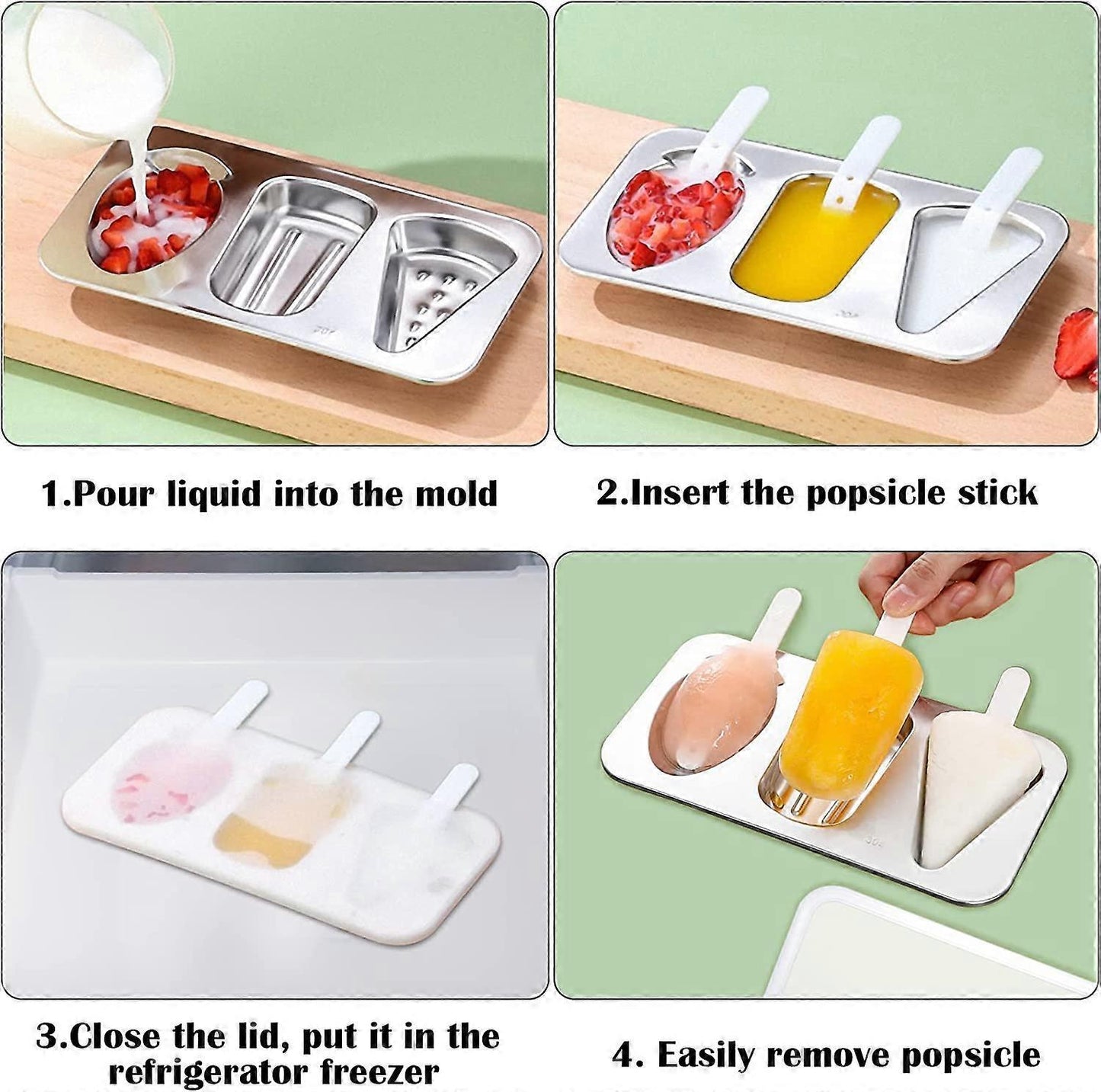 Stainless Steel Popsicle Molds - BPA-Free Reusable Set with Sticks & Lids