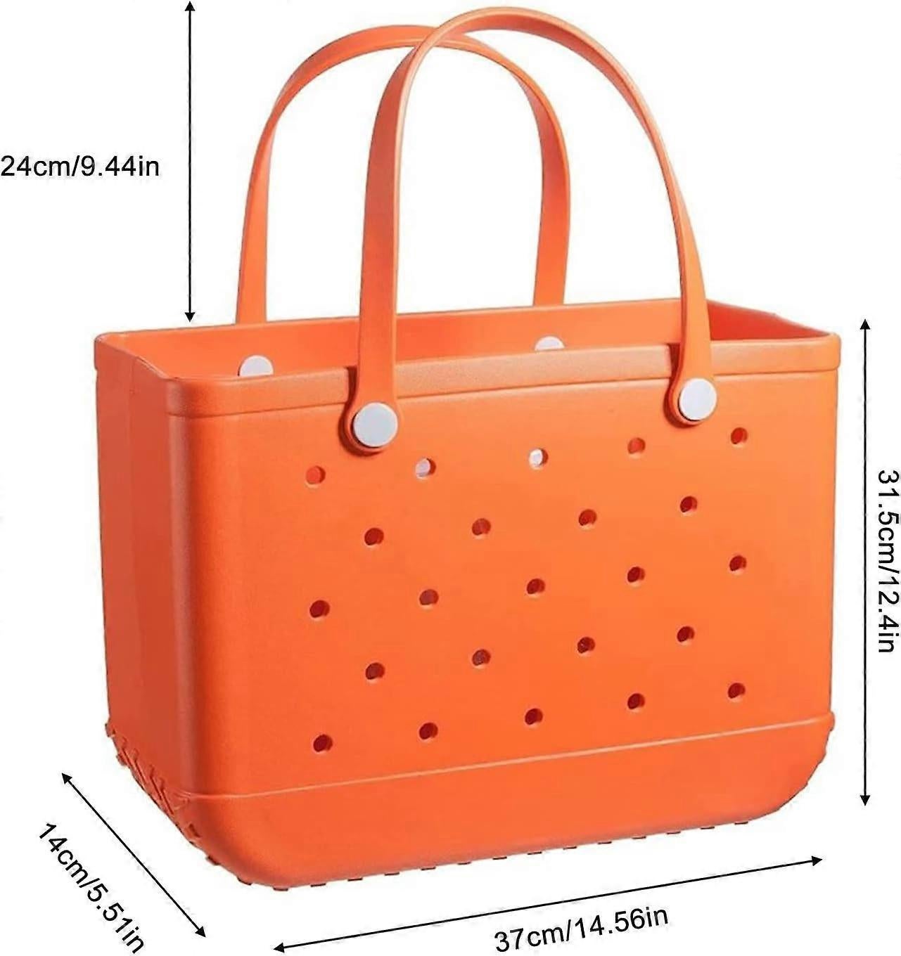 Rubber Tote Bag Sandproof Outdoor Washable Open Tote for Beach Pool Sports - Orange