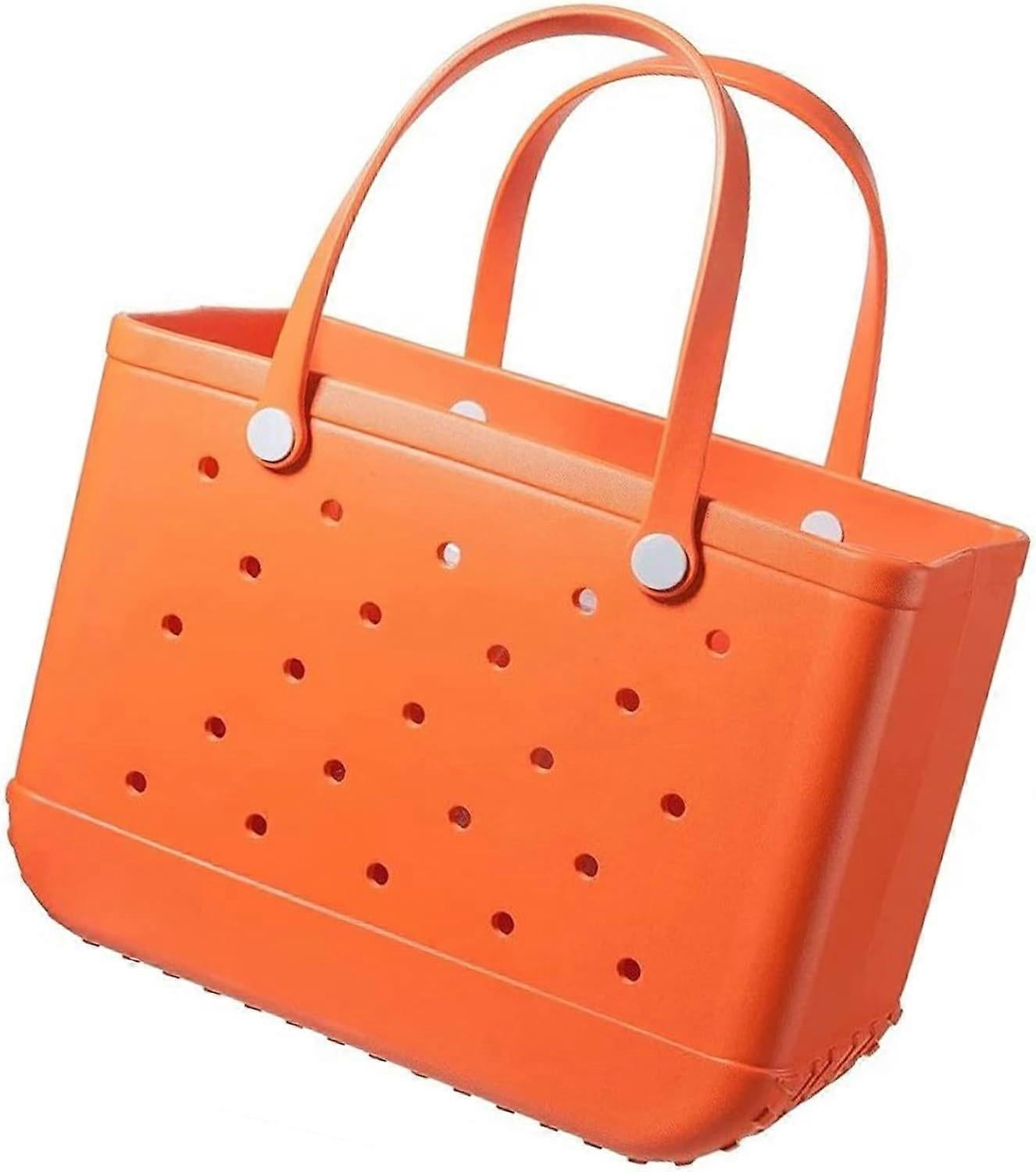 Rubber Tote Bag Sandproof Outdoor Washable Open Tote for Beach Pool Sports - Orange