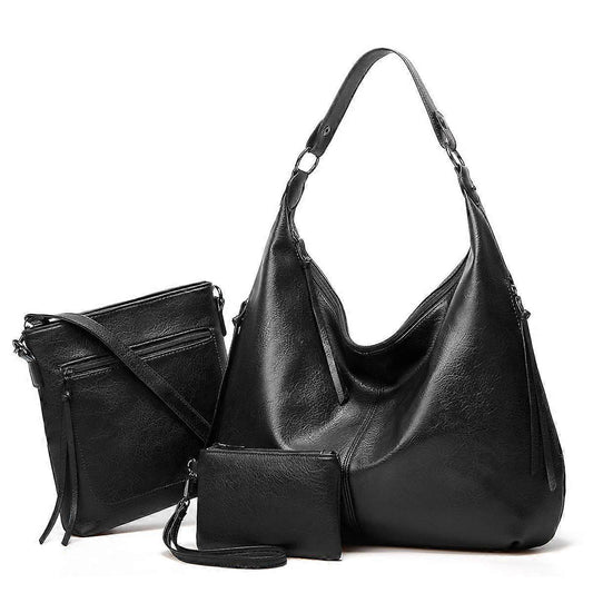 Women's Soft Leather Tote Bags 3pcs Fashion Handbag Wallet Shoulder Purse Set