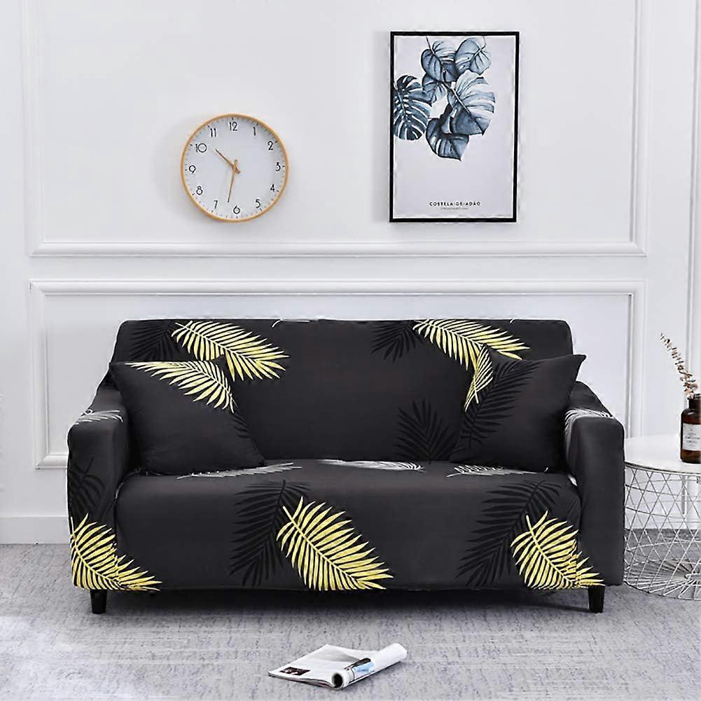 3 Seater Stretch Sofa Cover with Armrests Gold Leaf Print Design 185-230cm