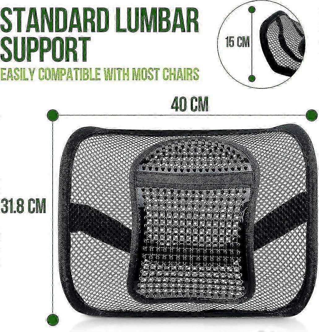 Mesh Lumbar Support - Breathable Back Cushion with Elastic Straps for Chair or Car