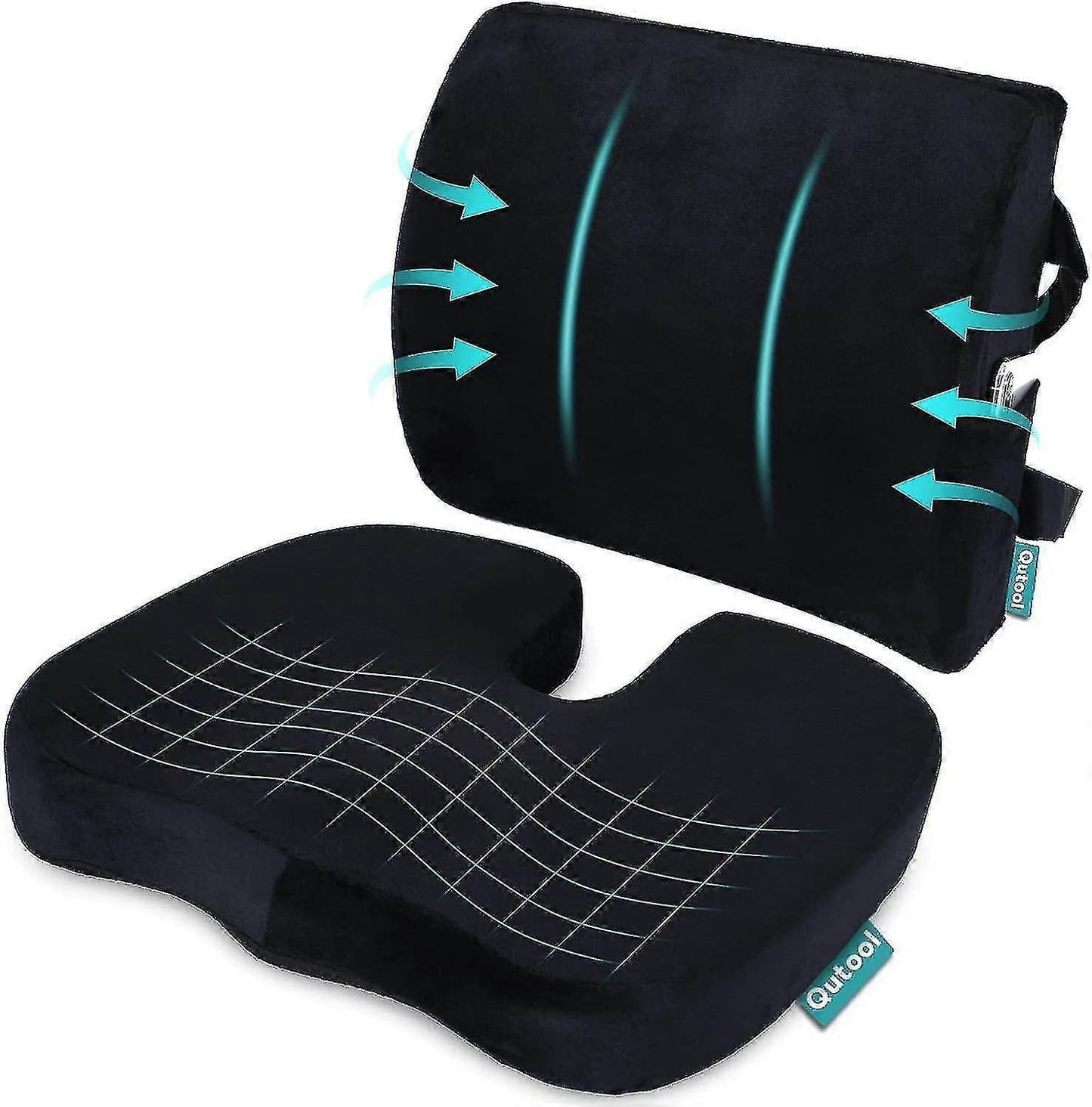 Memory Foam Seat & Back Cushion Set - Ergonomic Support for Car or Office Chairs