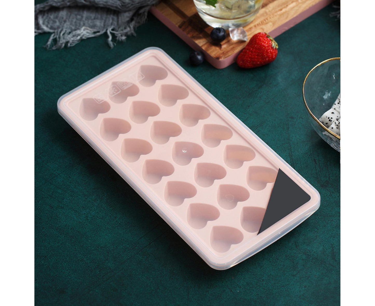 Ice Mold Portable Easy Clean Silicone Anti-slip Heart-shaped 21 Grids Ice Cube Mould for Home-Pink