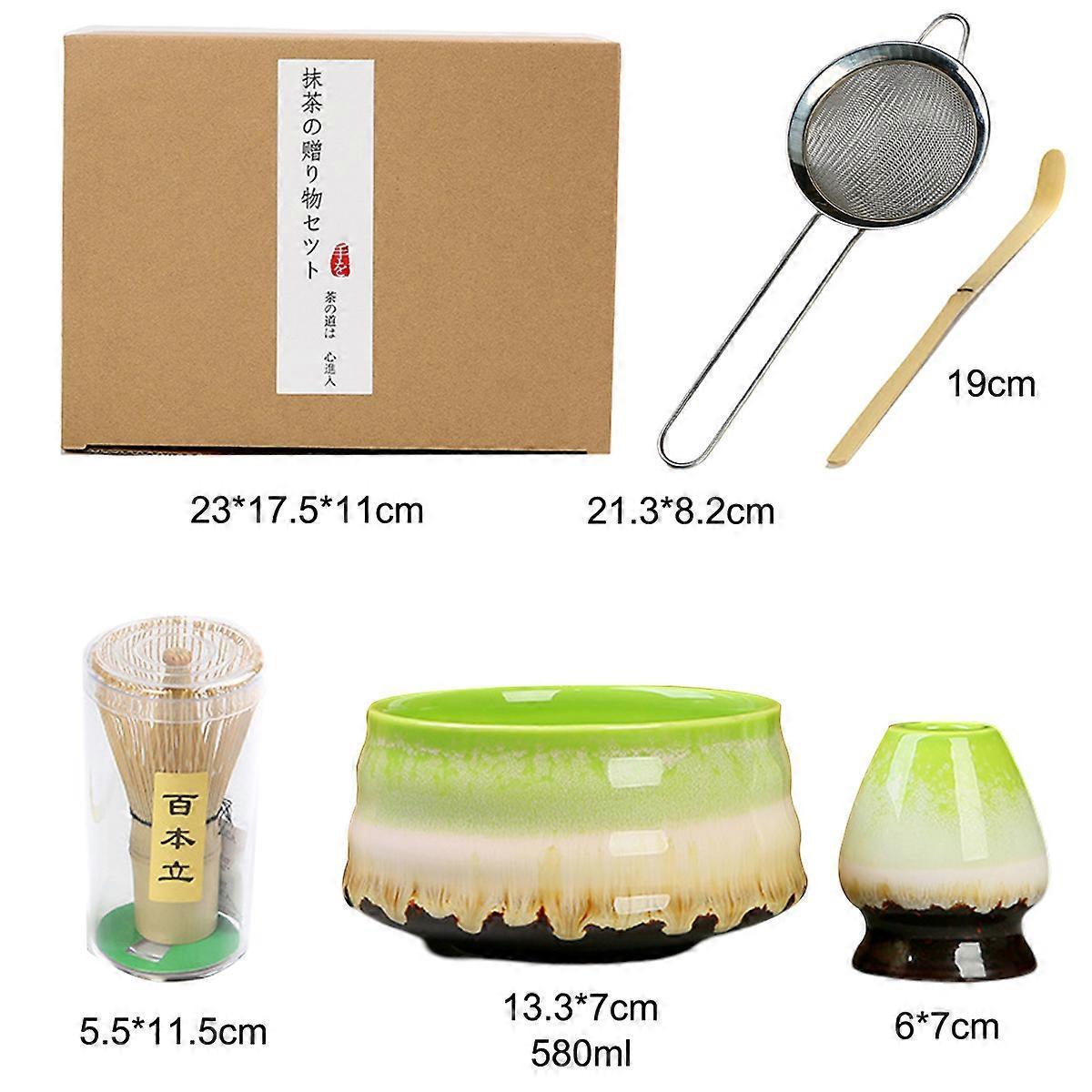 Matcha Kit (5pcs) - Bowl with Spout, Bamboo Whisk, Scoop, Holder, Stainless Sifter