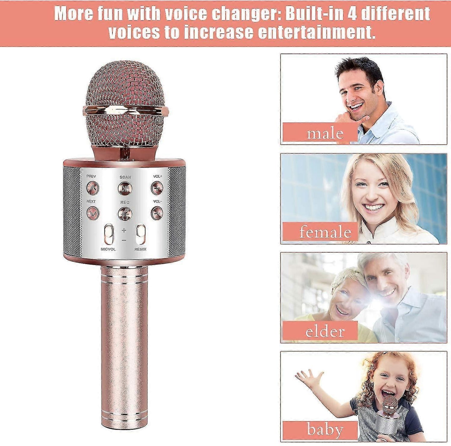 Bluetooth Karaoke Microphone - Mobile Phone Wireless Mic for Singing