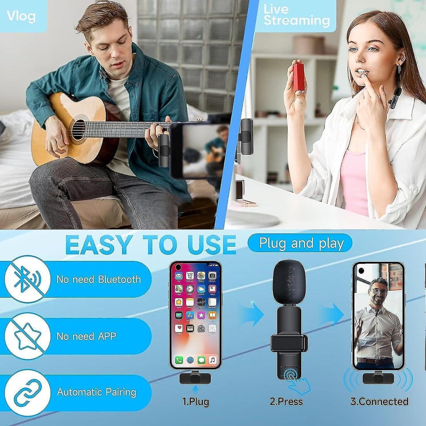 Mini Wireless Microphone - Mic for Android, Laptop, Type-C Devices
