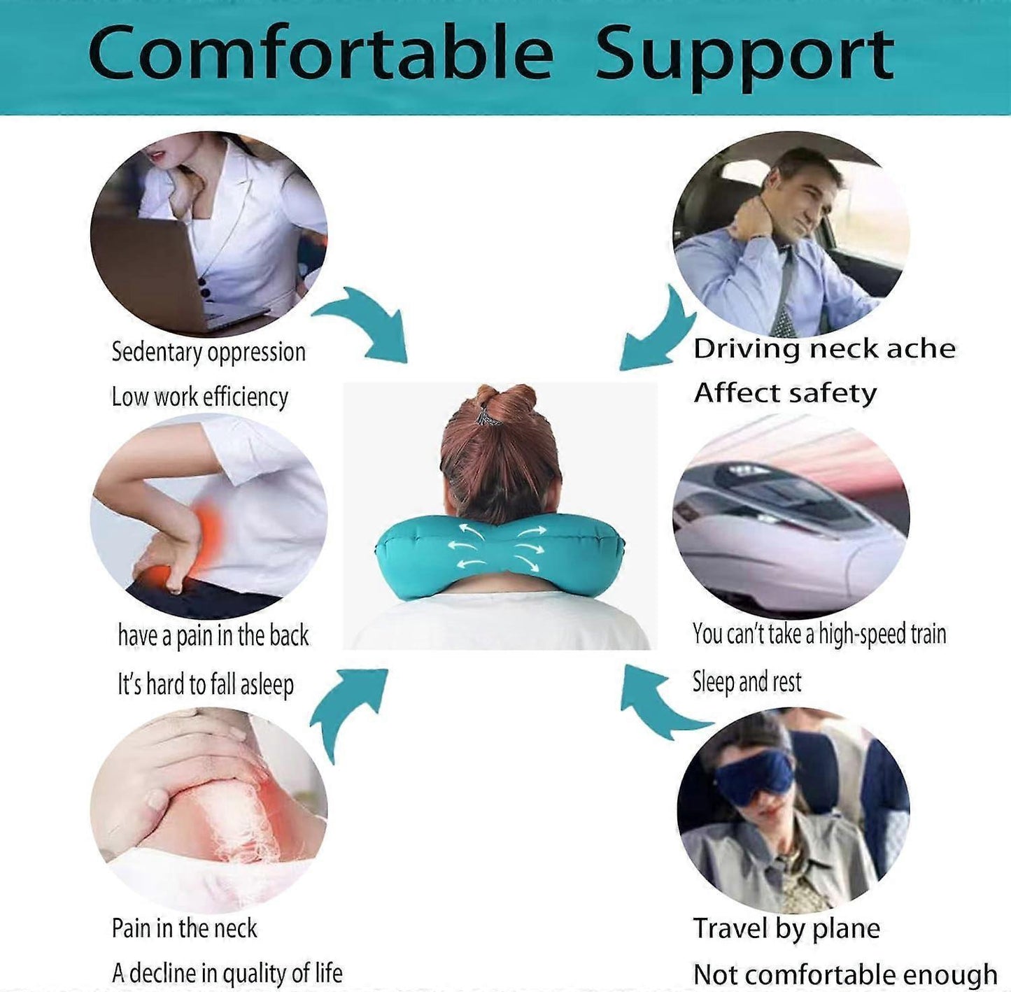 U-Shaped Inflatable Travel Neck Pillow - Soft Velvet Air Pillow for Flights,Car,Office