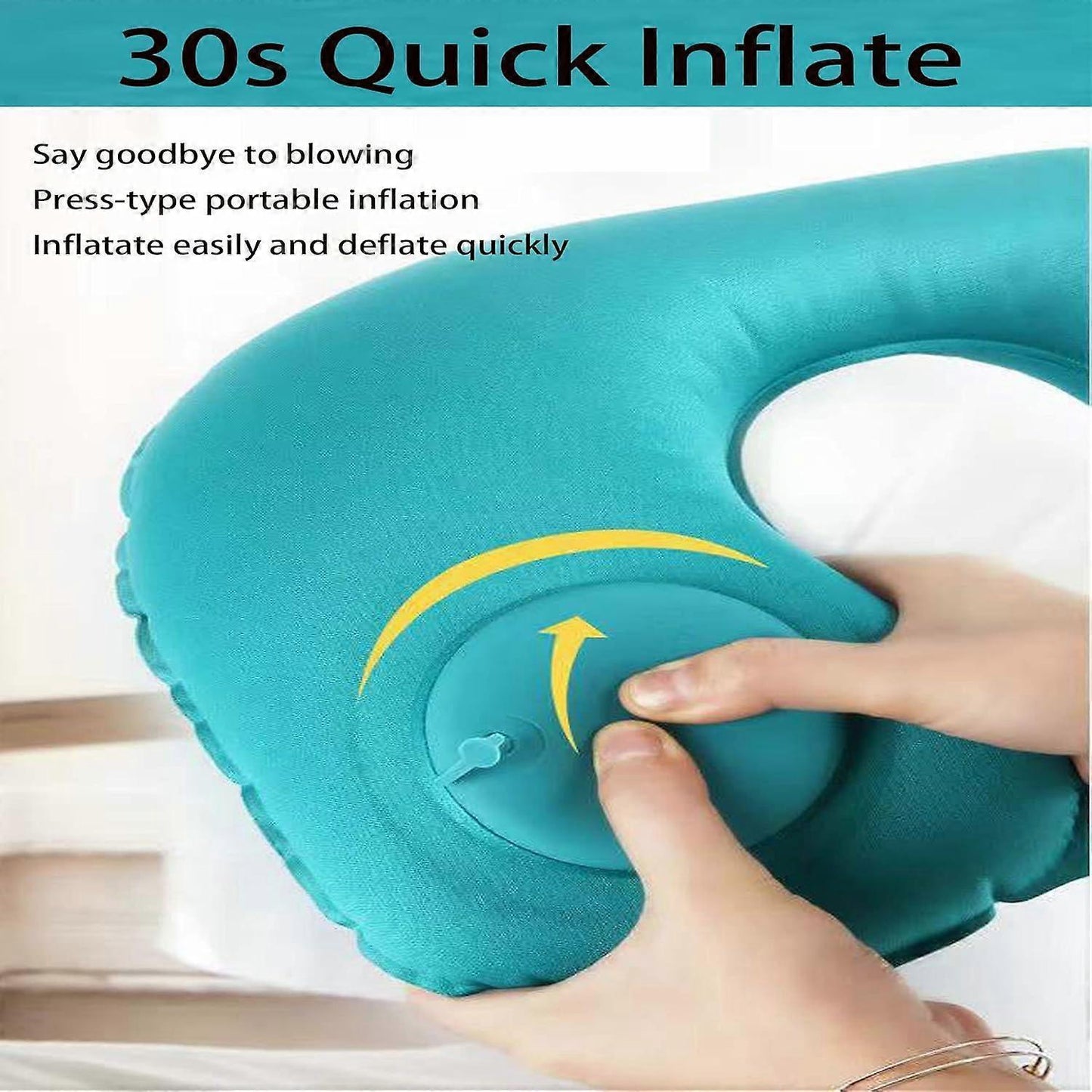 U-Shaped Inflatable Travel Neck Pillow - Soft Velvet Air Pillow for Flights,Car,Office