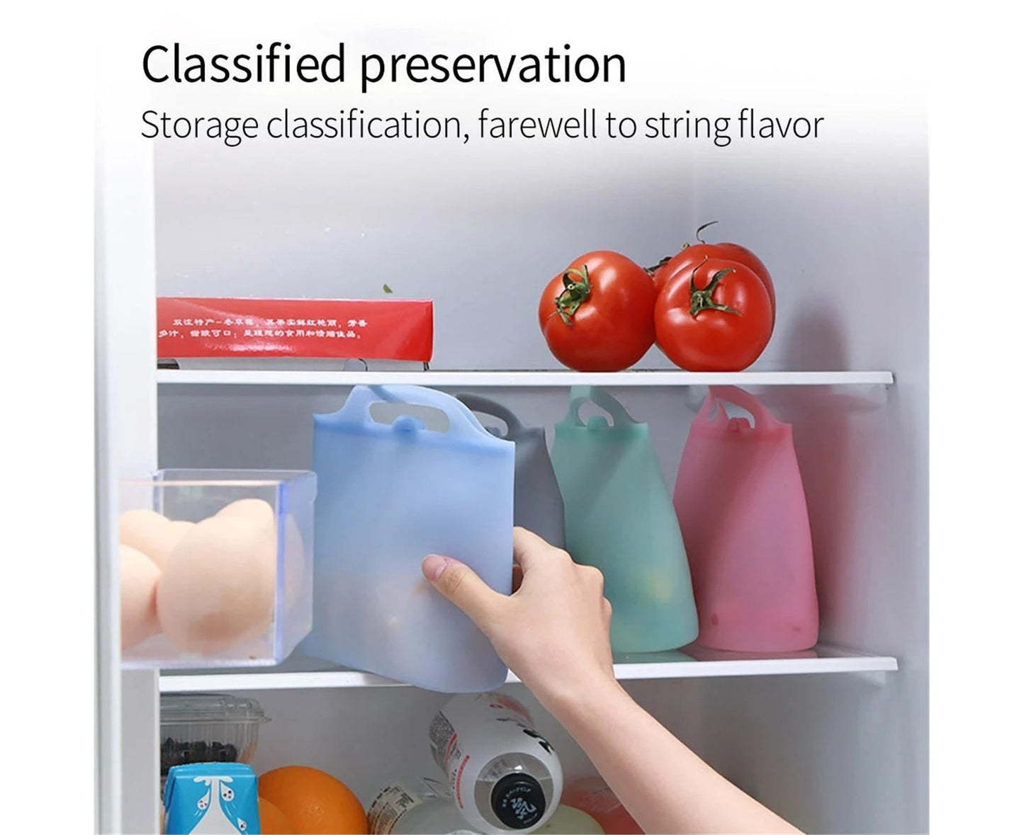 Reusable Eco-friendly Silicone Fridge Food Organizer Sealing Storage Pouch Bag-Pink 1500ML